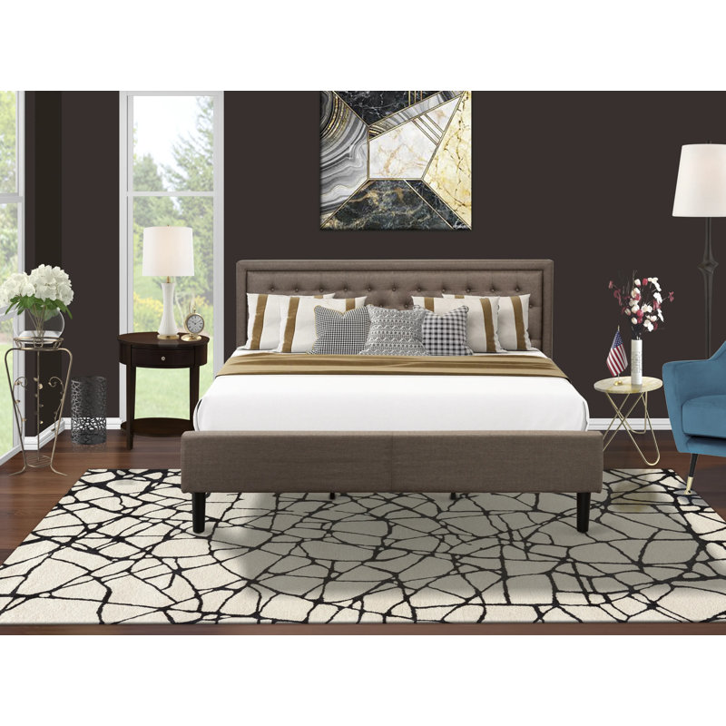 East West Furniture 2 Pc King Bedroom Set 1 King Size Platform Bed Brown Linen Fabric Padded And Button Tufted Headboard 1 Nightstand With Wood Drawer Wayfair